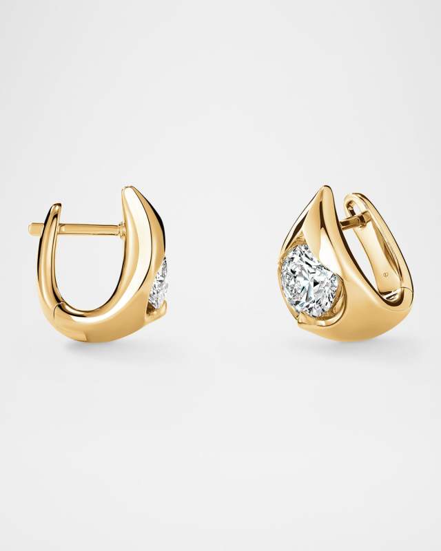 18K Yellow Gold LU Diamond Droplet Huggies